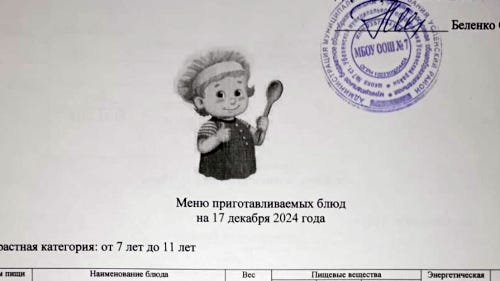 Меню 12–18 лет, 17 декабря 2024 года